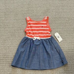 Nautica Coral and Blue Striped Toddler Baby Dress